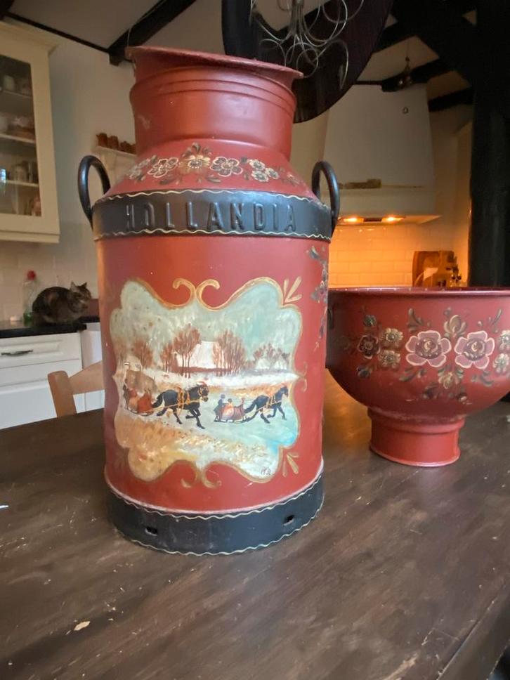 Antieke Hindeloopen Melkbus met zeef - Handbeschilderd, Antiek en Kunst, Curiosa en Brocante, Ophalen of Verzenden