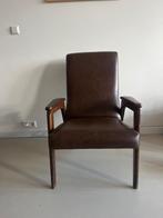 Stoel leer retro, Huis en Inrichting, Stoelen, Ophalen, Gebruikt, Bruin, Hout