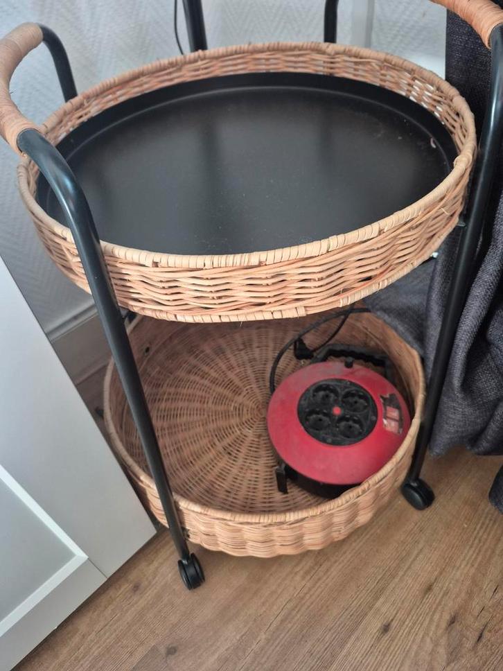 Vintage Rotan Bijzettafel/Serveertafel, Huis en Inrichting, Tafels | Bijzettafels, Gebruikt, Rond, 45 tot 60 cm, Minder dan 55 cm