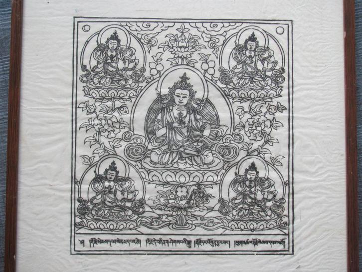 Houtsnede op dun rijstpapier - Boeddha, Antiek en Kunst, Kunst | Niet-Westerse kunst, Ophalen of Verzenden