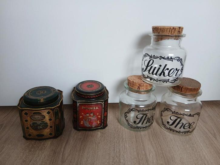 5x Douwe Egberts Pickwick thee voorraadpotten en blikken, Huis en Inrichting, Keuken | Potten en Pannen, Zo goed als nieuw, Pot, Bus of Blik