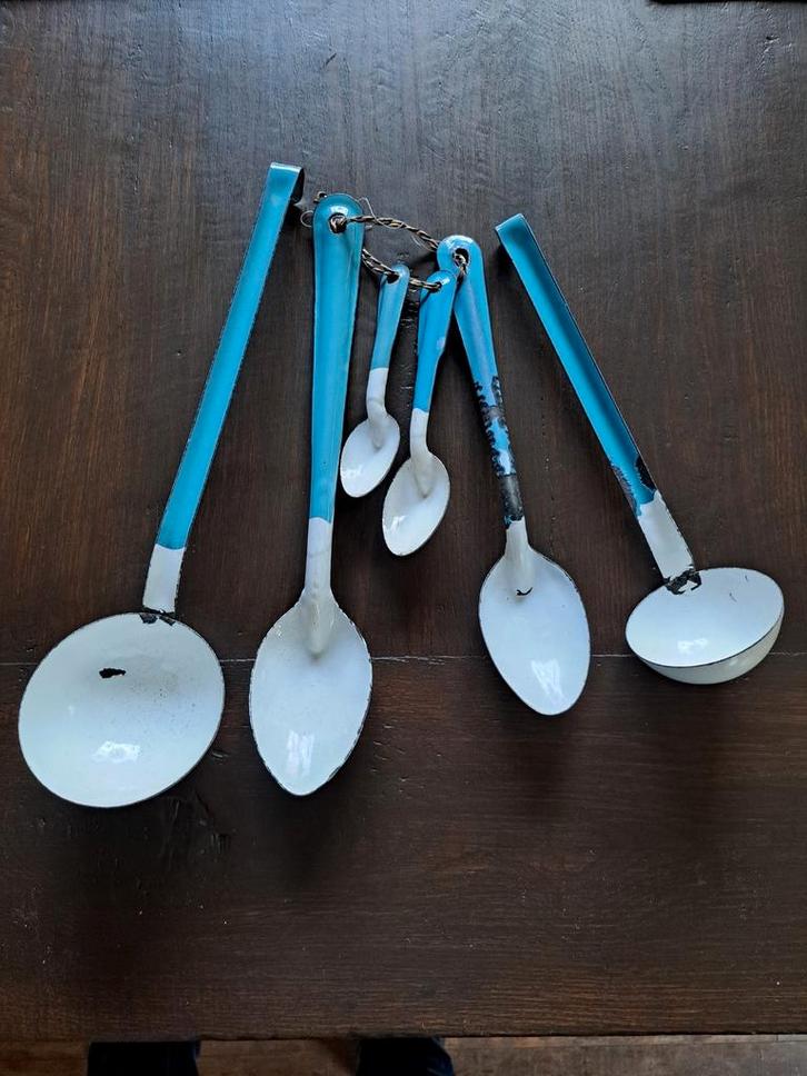 Vintage Emaille Lepel Set Blauw-Wit, Antiek en Kunst, Antiek | Emaille, Ophalen of Verzenden