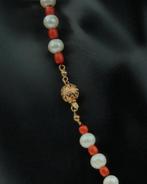 Bloedkoraal met parel ketting 14k slot goud en hanger dames, Sieraden, Tassen en Uiterlijk, Antieke sieraden, Verzenden, Goud