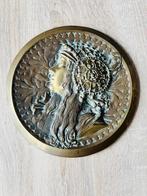 Antieke Bronzen Plaque met Vrouwelijk Profiel, Antiek en Kunst, Ophalen of Verzenden