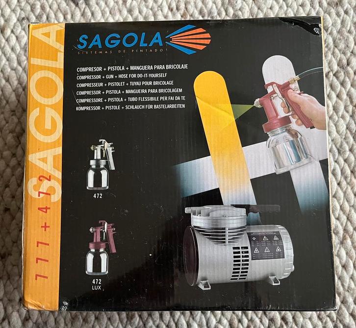 Compressor (777)  en spuitpistool (472) - keramiek - Sagola, Hobby en Vrije tijd, Overige Hobby en Vrije tijd, Nieuw, Ophalen of Verzenden