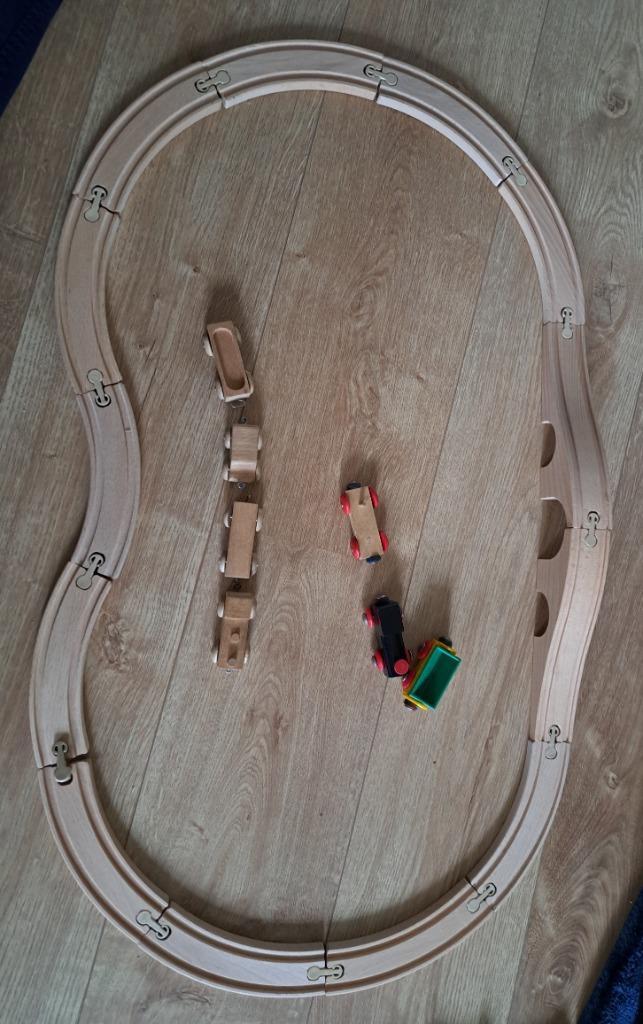 Vintage - HOUTEN TREINBAAN – gebruikt, maar …., Kinderen en Baby's, Speelgoed | Houten speelgoed, Gebruikt, Overige typen, Ophalen of Verzenden