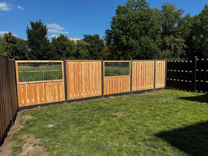 Schutting Douglashout met antraciet betonsysteem, Tuin en Terras, Schuttingen, Nieuw, Hout, 1 tot 2 meter, Minder dan 3 meter