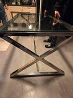 Eettafel en salontafel glas met groot/ zilver onderstel, Ophalen, Gebruikt, 50 tot 100 cm, Glas