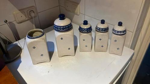 5 Keramieken Gemberpotten met Blauwe Details, Huis en Inrichting, Woonaccessoires | Schalen en Manden, Gebruikt, Schaal, Vierkant