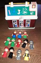 Vintage fisher price school lunchbox + poppetjes, Ophalen of Verzenden, Gebruikt