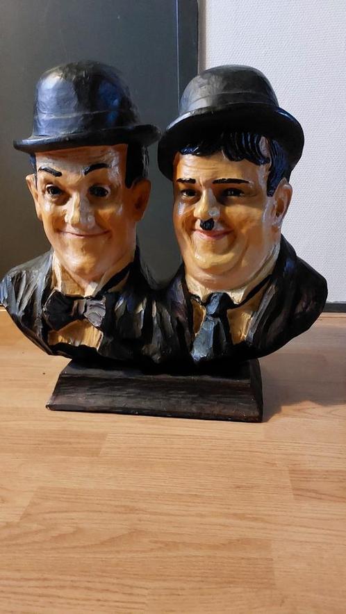 Groot houten borst beeld 60/55cm vintage Laurel and Hardy, Verzamelen, Beelden en Beeldjes, Gebruikt, Mens, Ophalen