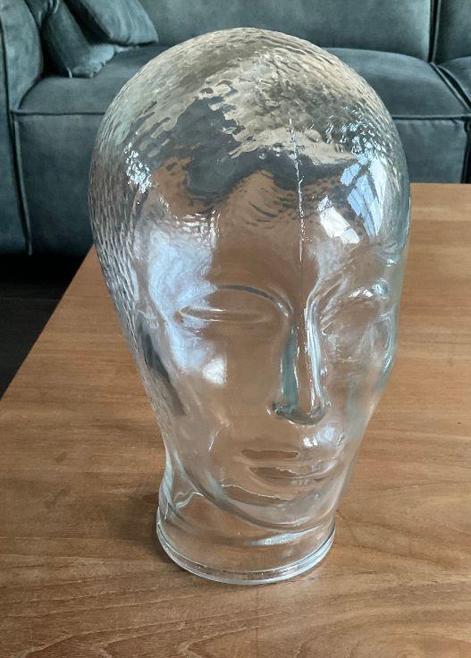 retro etalage hoofd glas geperst pruik hoed of koptelefoon, Verzamelen, Retro, Huis en Inrichting, Ophalen of Verzenden