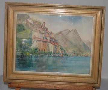 Sfeervolle en kleurrijke Aquarel: Lago di Como, Comomeer beschikbaar voor biedingen