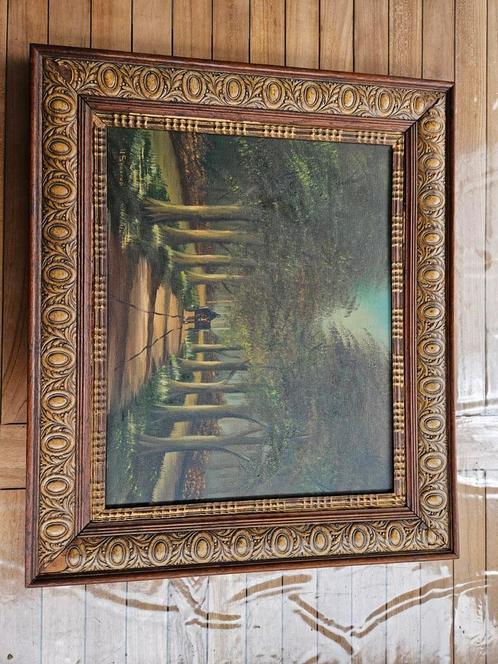 Schilderij - Boslandschap - Gesigneerd, Antiek en Kunst, Kunst | Schilderijen | Klassiek, Ophalen of Verzenden