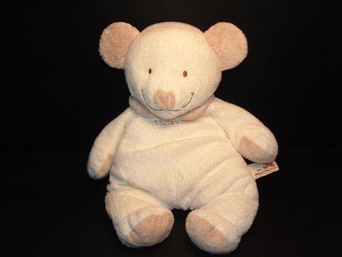 NICOTOY BEER ZACHTE BADSTOF WIT MET ZACHTE BADSTOF BEIGE BIN, Kinderen en Baby's, Speelgoed | Knuffels en Pluche, Nieuw, Beer