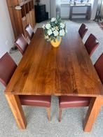 Prachtige notenhouten eettafel met 6 leren stoelen!, Ophalen, Zo goed als nieuw, 4 tot 6 stoelen