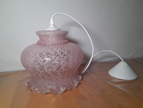 Hanglamp glas Frankrijk roze vintage, Huis en Inrichting, Lampen | Hanglampen, Zo goed als nieuw, Minder dan 50 cm, Glas, Ophalen of Verzenden