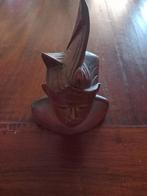 Balinese beeld mannenhoofd met udeng hout beeld 15/10cm 80jr, Ophalen of Verzenden