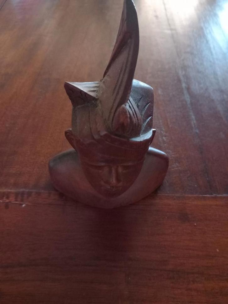Balinese beeld mannenhoofd met udeng hout beeld 15/10cm 80jr, Antiek en Kunst, Kunst | Beelden en Houtsnijwerken, Ophalen of Verzenden