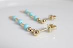 14 Karaat Gouden Oorhangers Met Turquoise Edelstenen, Hangers, Ophalen of Verzenden, Zo goed als nieuw, Met edelsteen