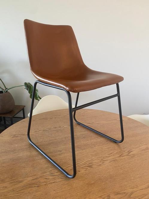Design Logan II Eettafel Stoel (4 Stuks) - Kunstleer Cognac, Huis en Inrichting, Stoelen, Zo goed als nieuw, Vier, Metaal, Bruin