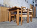 Eetkamer Asko Design Eettafel en Stoelen | Eikenhout & Leer, Huis en Inrichting, Complete eetkamers, 4 tot 6 stoelen, Gebruikt