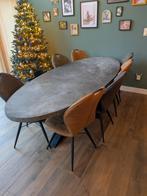 €550! Ovale betonlook eettafel met matrixpoot - 8 persoons, Ophalen, Overige materialen, Gebruikt, 100 tot 150 cm