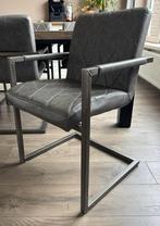 6 Grijze Eetkamerstoelen met Armleuning van industrieel, Huis en Inrichting, Stoelen, Ophalen, Gebruikt, Metaal, Grijs