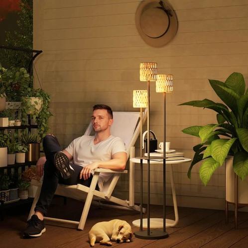 3-Lichts Rotan Vloerlamp - Boho Chic tuinlamp lantaarn nieuw, Tuin en Terras, Buitenverlichting, Nieuw, Minder dan 50 watt, Zonne-energie
