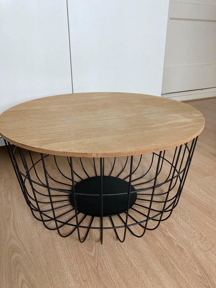 Bijzettafel / salontafel zwart/hout 58 cm, Huis en Inrichting, Tafels | Bijzettafels, Gebruikt, Rond, Minder dan 45 cm, 55 tot 75 cm