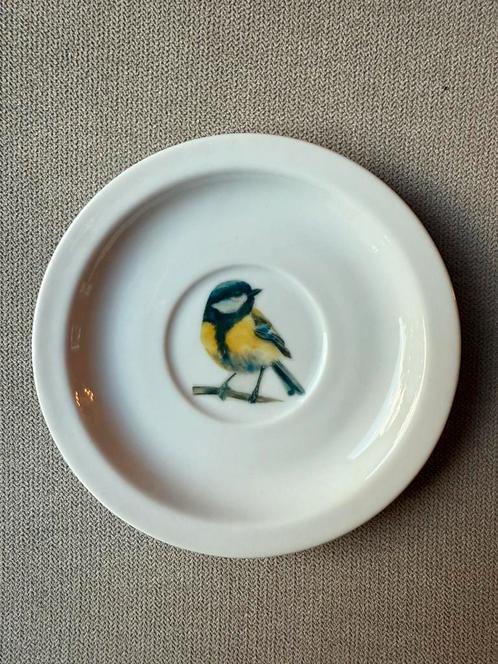 Vintage gemerkt porseleinen bordje met vogel koolmees, Antiek en Kunst, Antiek | Wandborden en Tegels, Ophalen of Verzenden