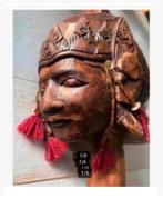 Brocante Handgesneden beeld hout wajang kop Indonesisch 18cm, Antiek en Kunst, Ophalen of Verzenden