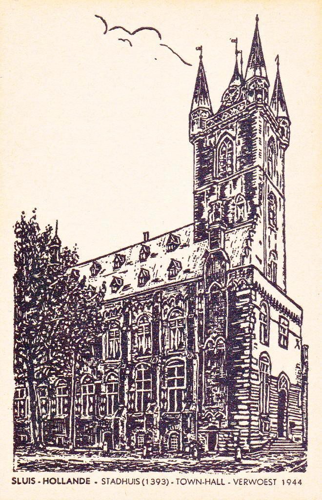 04470 Sluis - Stadhuis, Verzamelen, Ansichtkaarten | Nederland, Ongelopen, Zeeland, 1940 tot 1960, Verzenden
