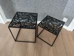 2 bijzettafeltjes 40x40 en 35x35 metaal, Minder dan 45 cm, Minder dan 55 cm, Metaal of Aluminium, Vierkant