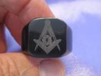 Black Master Masonic (Vrijmetselaars) zegelring, Ø 21,8 mm, Sieraden, Tassen en Uiterlijk, 20 of groter, Zwart, Heer, Nieuw