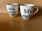 Mokken mok beker Mr & Mrs right bruiloft, Huis en Inrichting, Keuken | Servies, Ophalen of Verzenden, Zo goed als nieuw, Overige stijlen