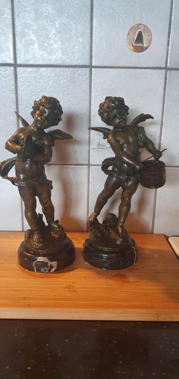 Bronzen Cherubijntjes Muzikantjes - Set van 2 beschikbaar voor biedingen
