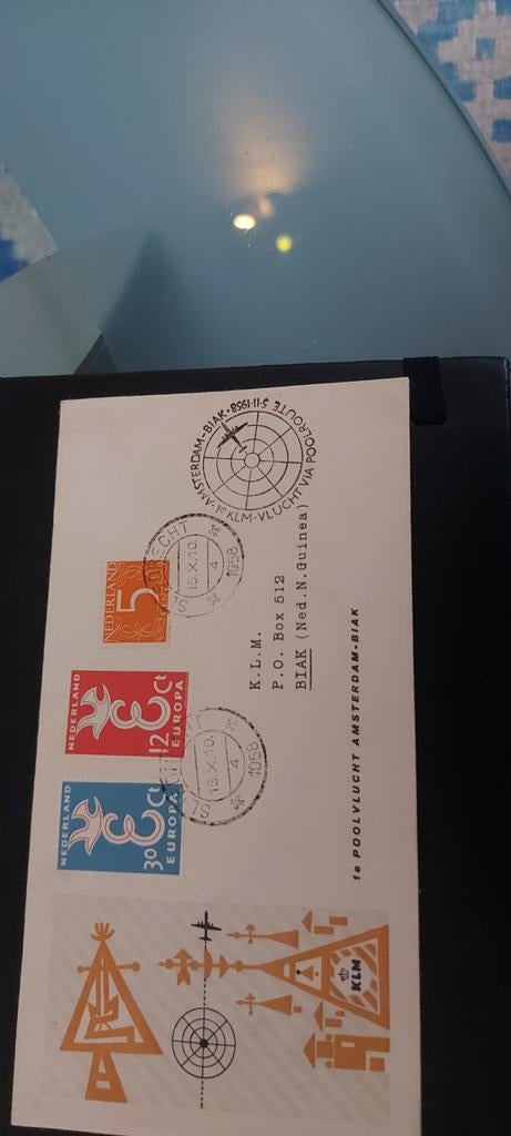 1e KLM-VLUCHT VIA POOLROUTE AMSTERDAM-BIAK, Ophalen of Verzenden, Nederland