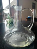 Glazen karaf | decanter met gegraveerd schip, Antiek en Kunst, Antiek | Glas en Kristal, Ophalen of Verzenden