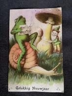 Kikker, slak en kabouter op Gelukkig Nieuwjaar, Verzamelen, Ophalen of Verzenden, 1920 tot 1940, Gelopen