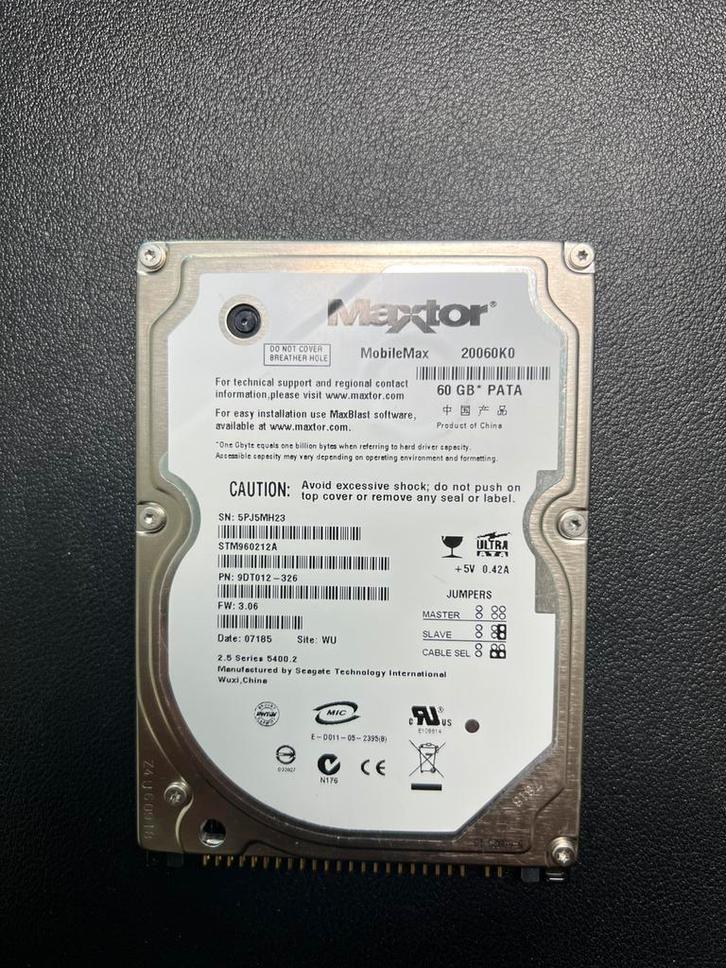 Maxtor MobileMax 60GB 2.5” PATA harde schijf (Model:20060K0), Computers en Software, Harde schijven, Zo goed als nieuw, Desktop