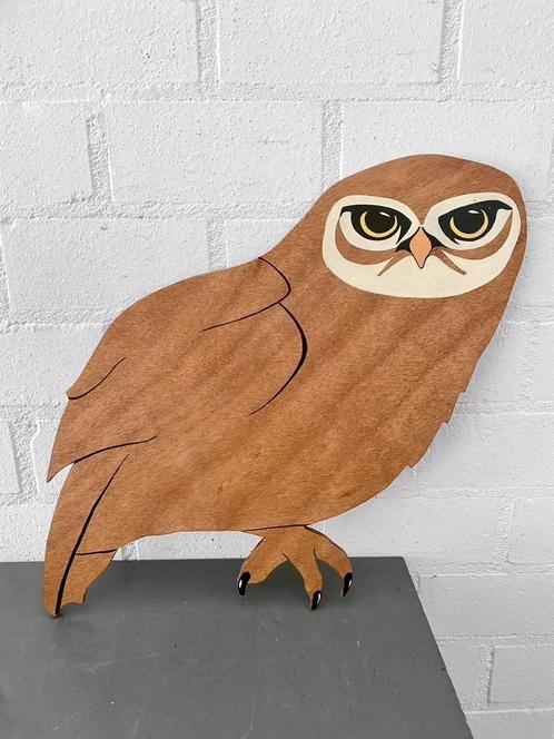 Vintage Steenuil op hout geschilderd, Huis en Inrichting, Woonaccessoires | Wanddecoraties, Zo goed als nieuw, Ophalen
