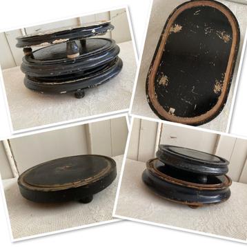 7x Brocante oud houten zwart onderbord (van stolp) beschikbaar voor biedingen