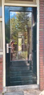 Buitendeur hardhout dubbelglas 3 puntssluiting net geverfd, Ophalen, Gebruikt, 80 tot 100 cm, Buitendeur