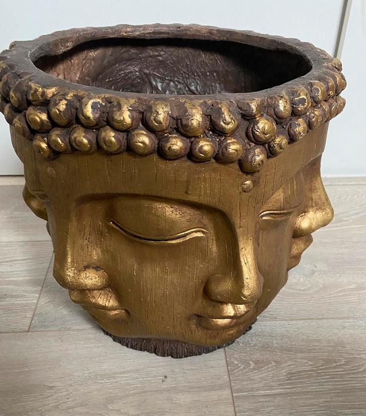 Bloempot, boeddha gezicht rondom, goudkleur, Huis en Inrichting, Woonaccessoires | Overige, Ophalen