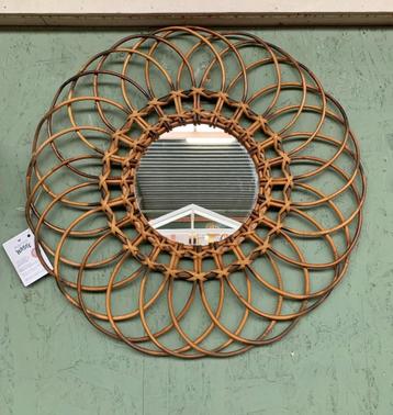 Rotan gevlochten spiegel - vintage retro bamboe beschikbaar voor biedingen