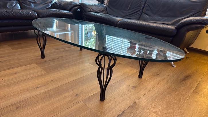Glazen salontafel Maroeska Metz jaren ‘80, Huis en Inrichting, Tafels | Salontafels, Gebruikt, Minder dan 50 cm, 50 tot 100 cm
