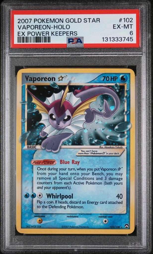 Vaporeon Gold Star - PSA 6 - EX Power Keepers, Hobby en Vrije tijd, Verzamelkaartspellen | Pokémon, Gebruikt, Losse kaart, Foil