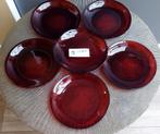 Vintage 6 Arcoroc Sierra red rood ontbijt borden 19 cm, Ophalen of Verzenden, Bord(en), Overige stijlen, Glas