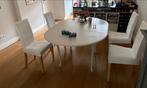 Witte ovale eettafel met 4 stoelen, Huis en Inrichting, Tafels | Eettafels, Ophalen, Gebruikt, 100 tot 150 cm, 150 tot 200 cm